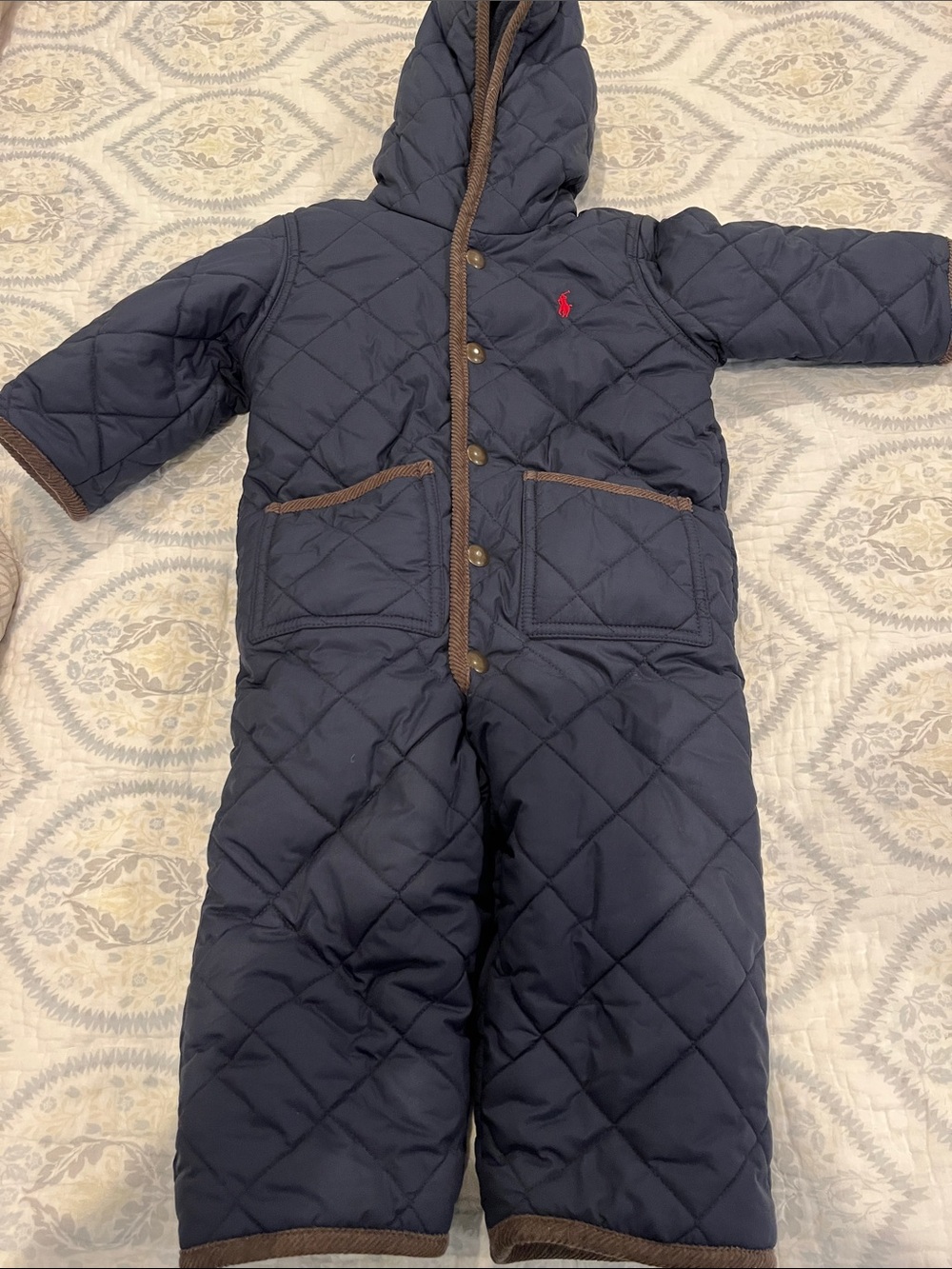 Ralph Lauren Navy Quilted Infant One-Piece Snowsuit with 12m